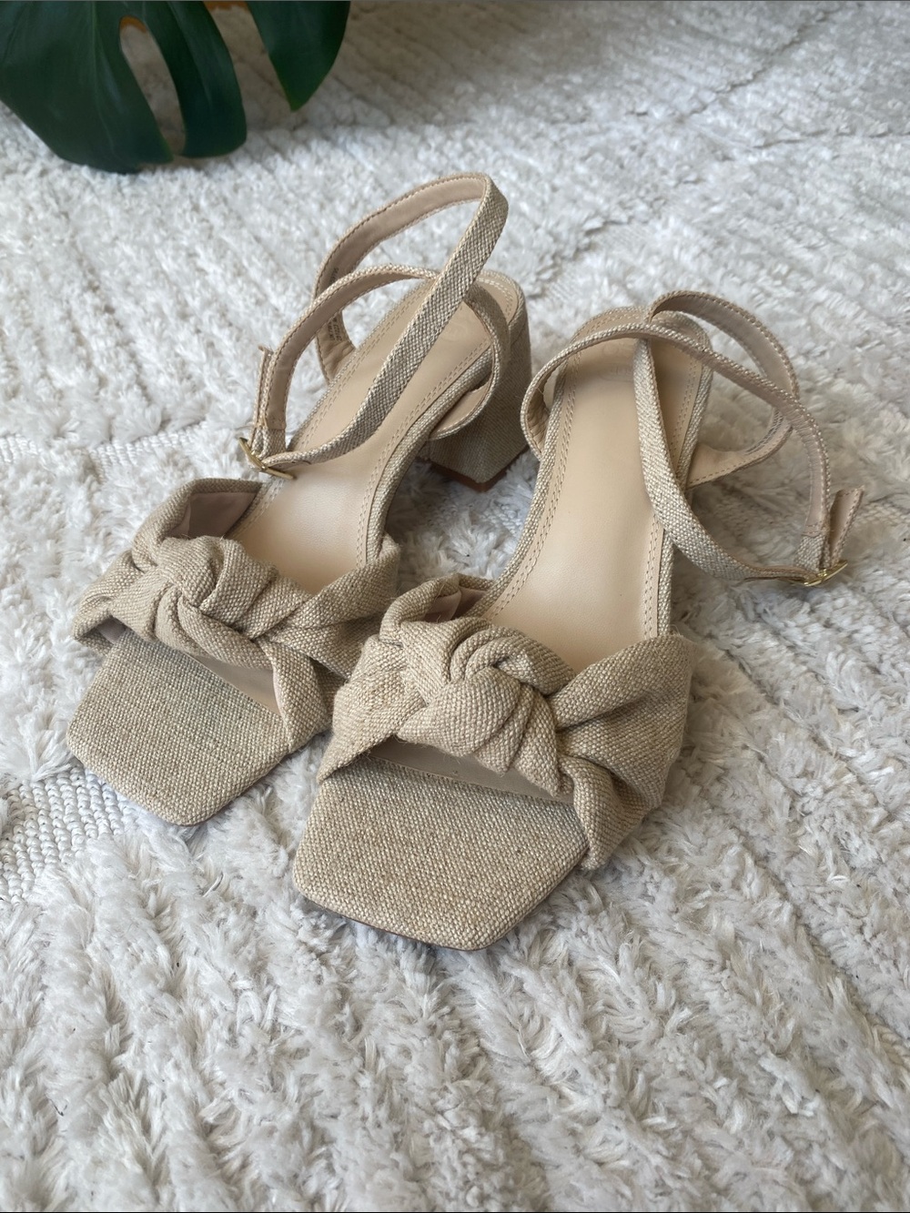 ASOS Design Beige Knotted Strap Block Heel Sandals